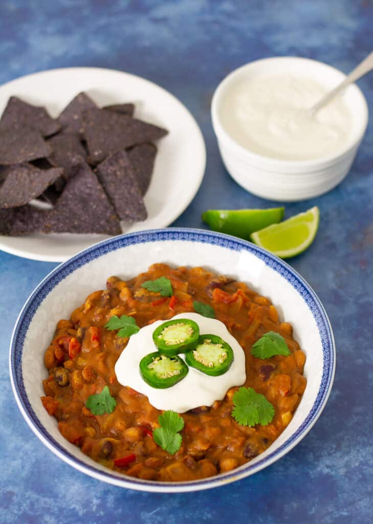 Simple Vegan Chili with Dairy-free Sour Cream