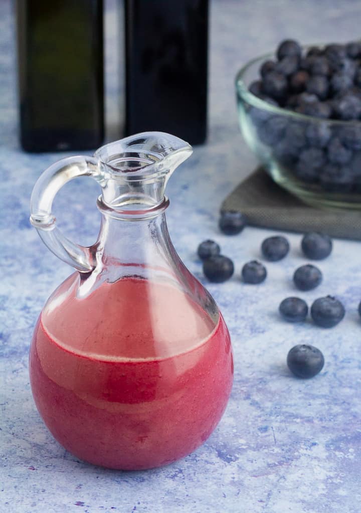 Blueberry vinaigrette and a bowl of blueberries. Photographed by Dessert Done Light, Lafayette, La.