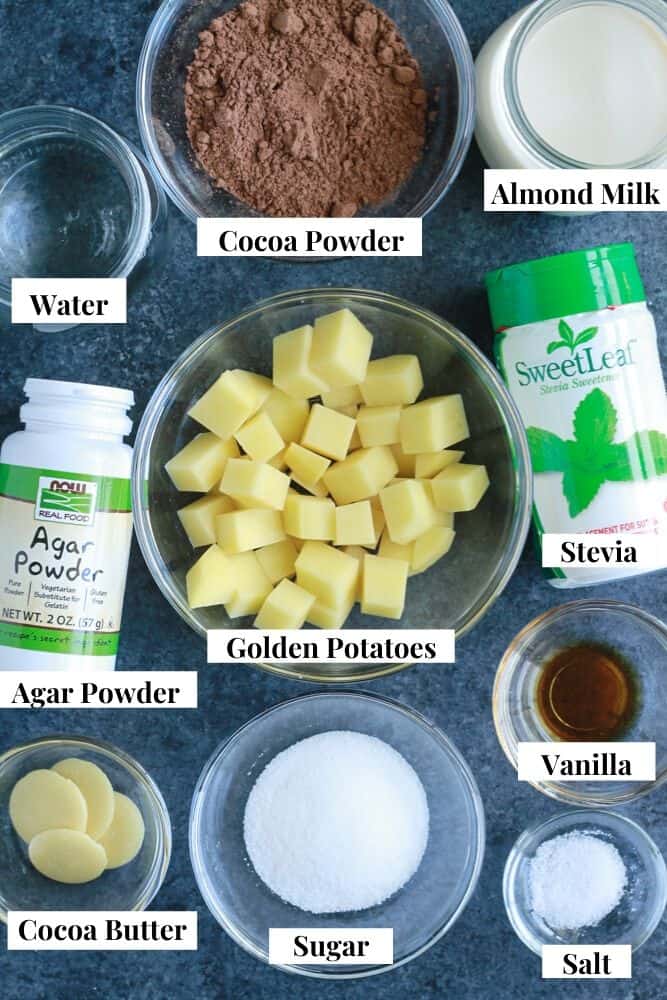Ingredients for skinny vegan chocolate pudding. 