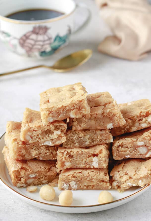 White Chocolate Macadamia Nut Blondies (Vegan) Dessert Done Light