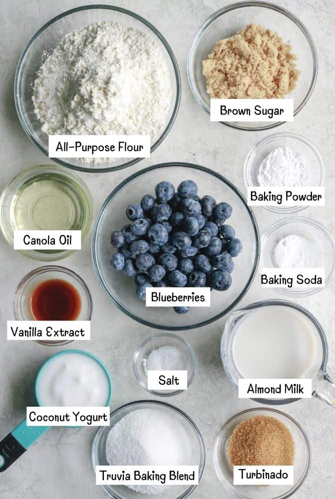 ingredients for skinny vegan blueberry muffins