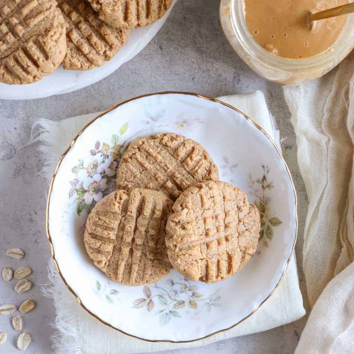 Peanut butter protein cookies with creamy peanut butter