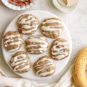vegan banana bread cookies with maple glaze