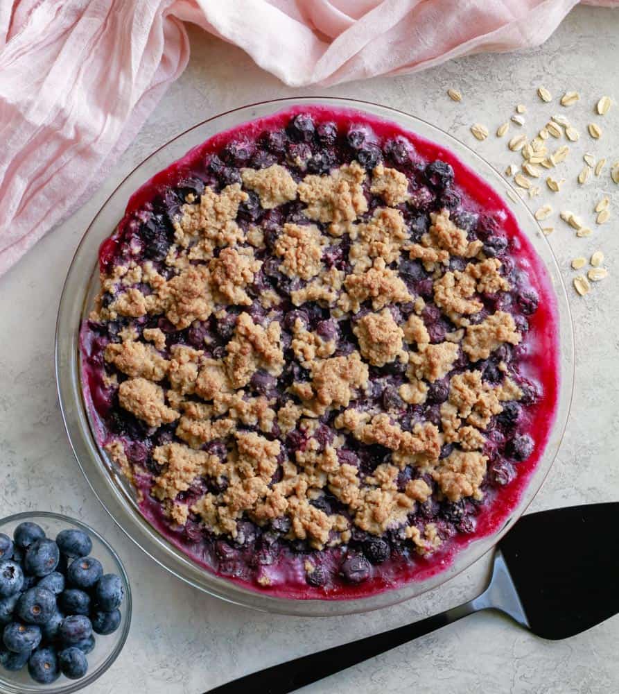 overhead shot of healthy blueberry pie