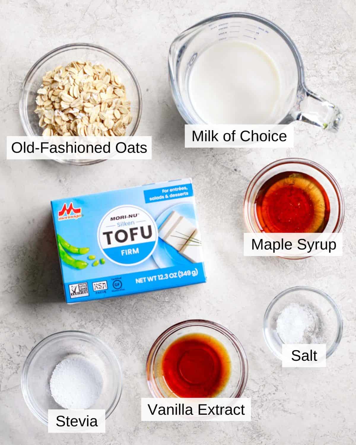Ingredients to make silken tofu pudding