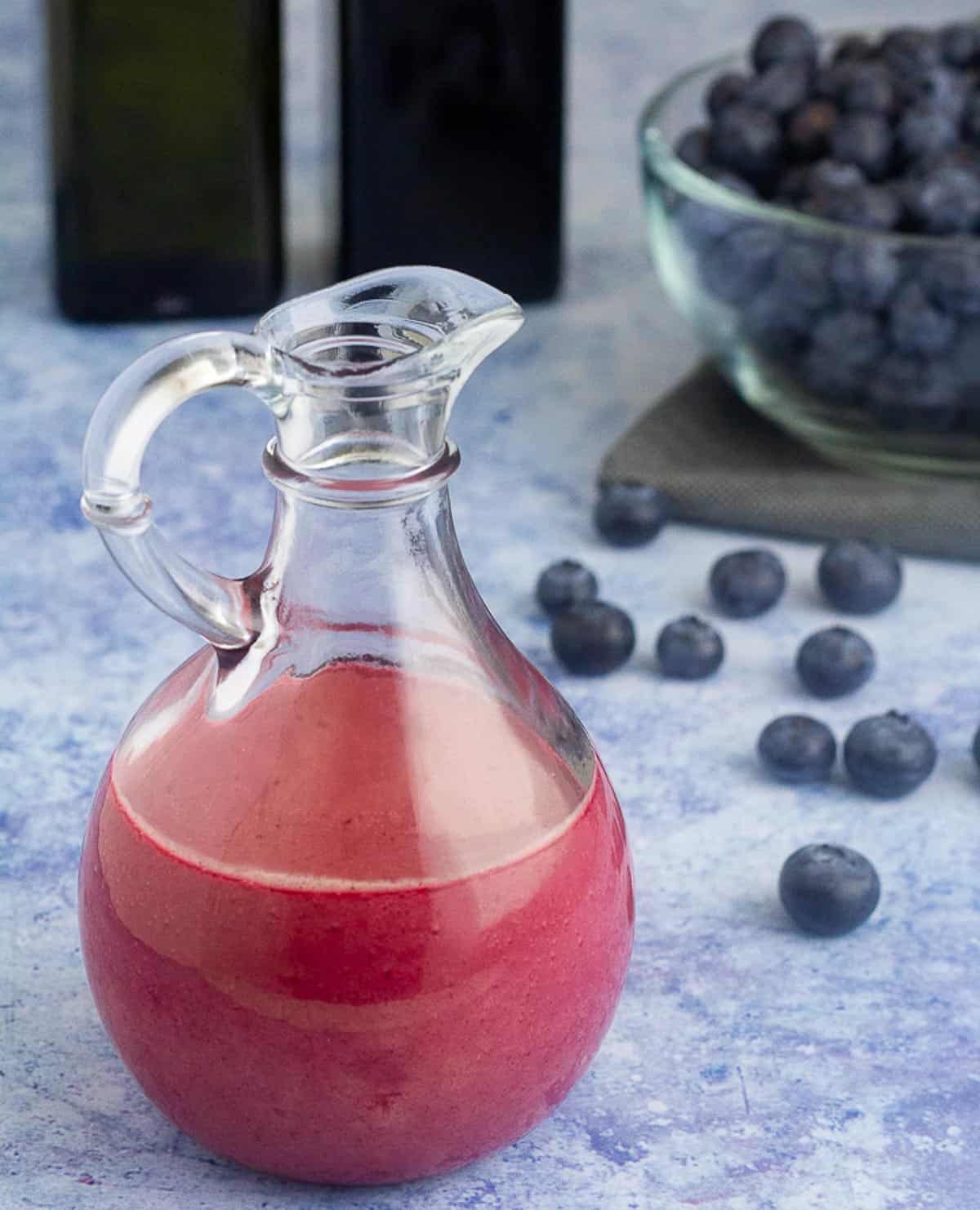 blueberry vinaigrette in a glass blottle