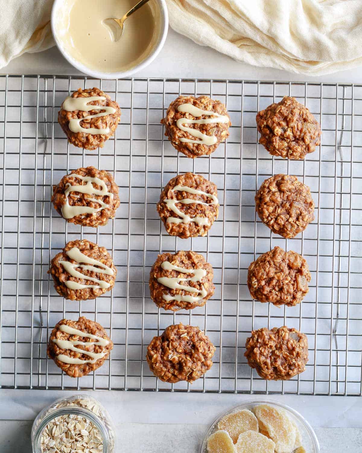oatmeal ginger cookies being glazed
