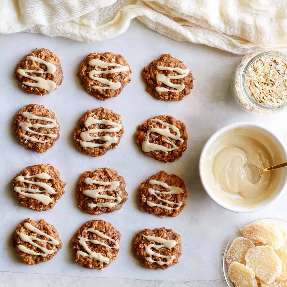 oatmeal ginger cookies with a maple topping