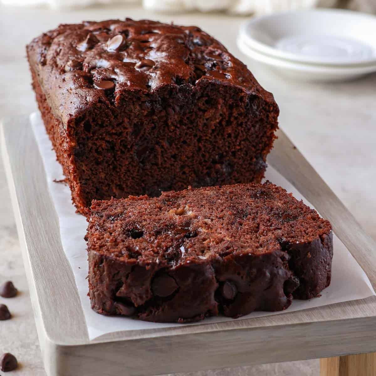 Chocolate Protein Banana Bread on a cutting board