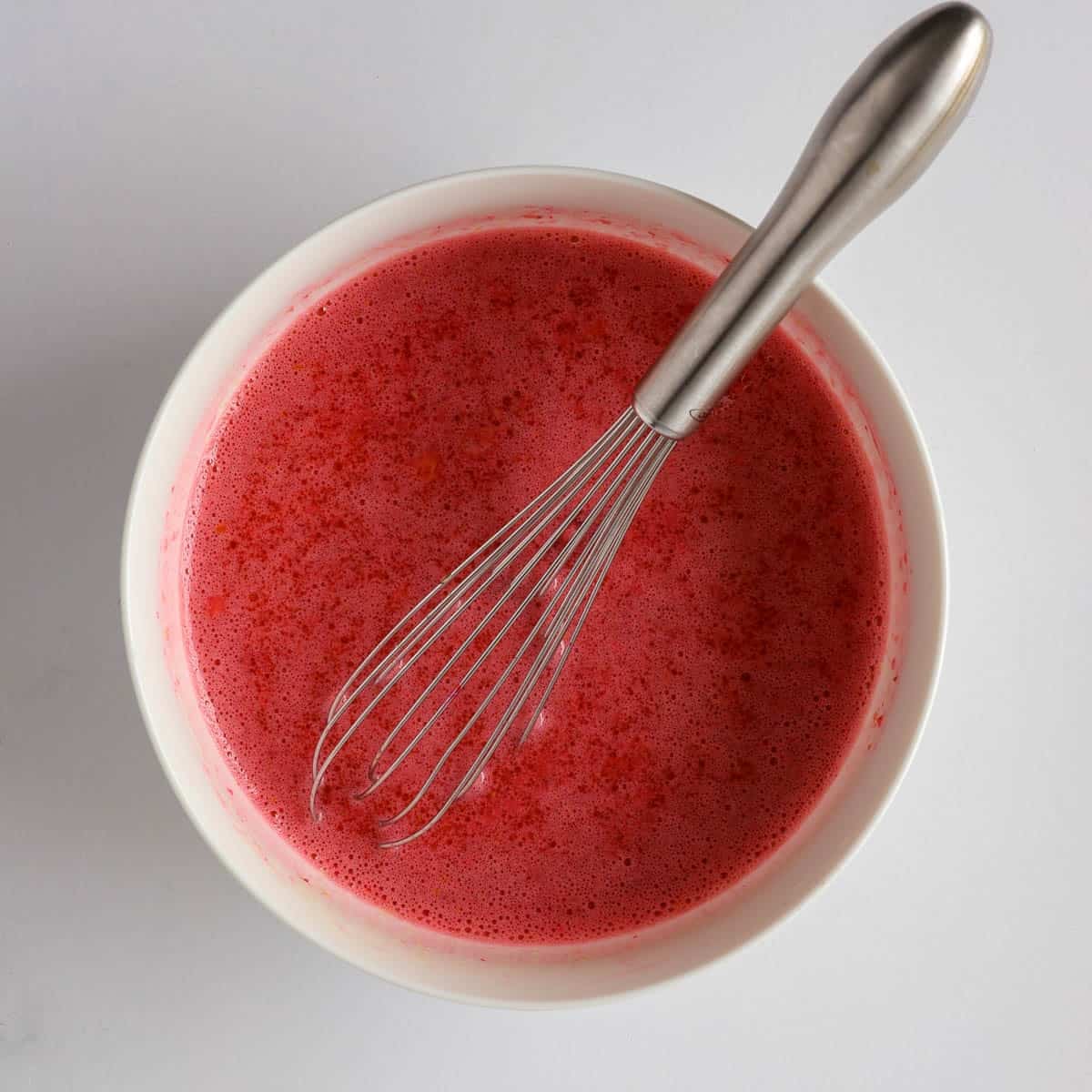 Wet ingredients blended for strawberry protein bars