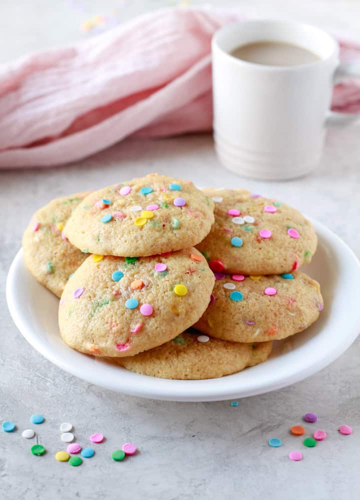 Birthday cake protein cookies with colorful sprinkles