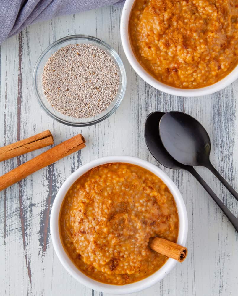 Vegan protein pumpkin pudding with chia seeds and cinnamon